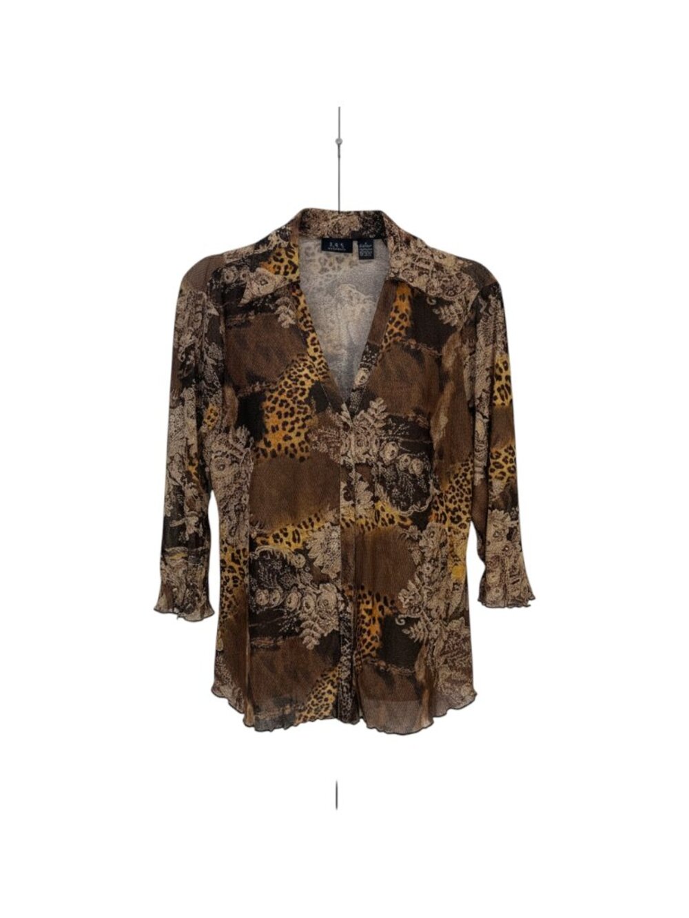 RQT Women's Woman Sheer Button Down Blouse 1X Brown Mix